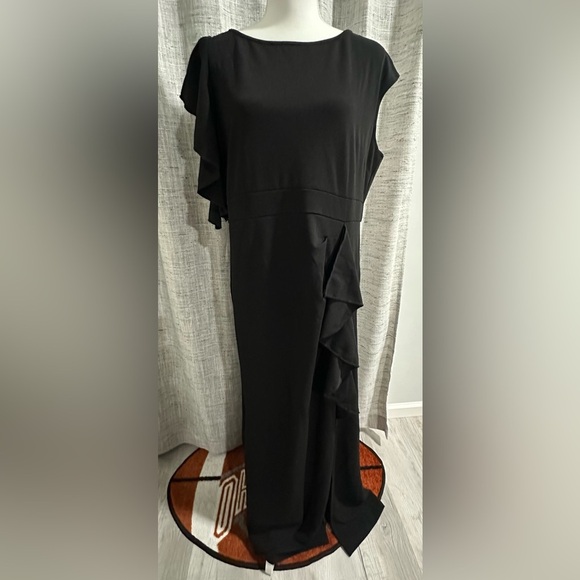 Alisa Pan Dresses & Skirts - Black Ruffle-Detail Maxi Dress - Timeless Evening Wear